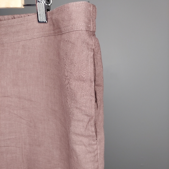 Mariyaab Linen Pants Straight Drawstring Tie Pocket Button Zip Cocoa Brown 42 - Picture 3 of 7